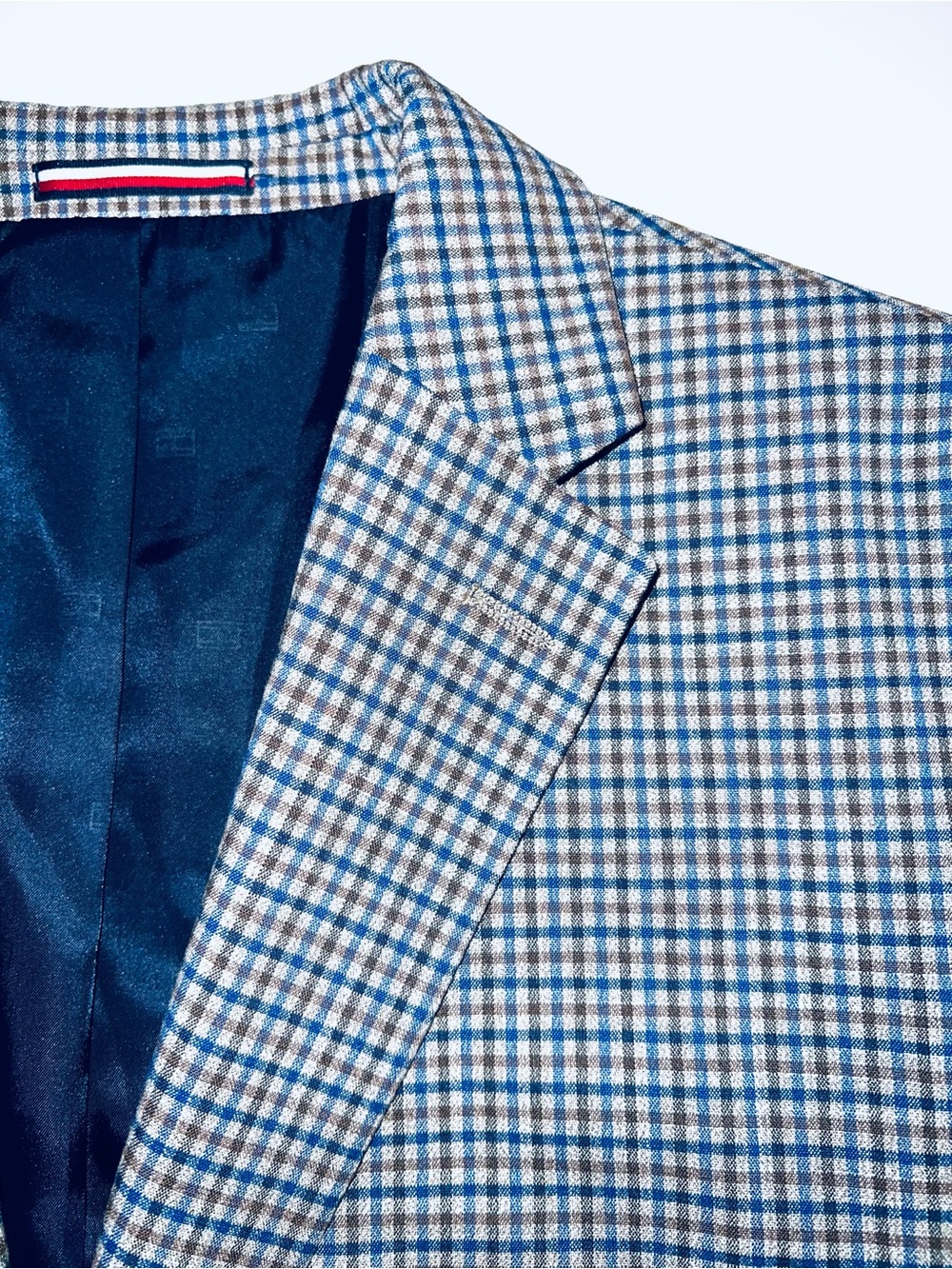 Stretch Tommy Hilfiger Blue and White Checked Sport Coat